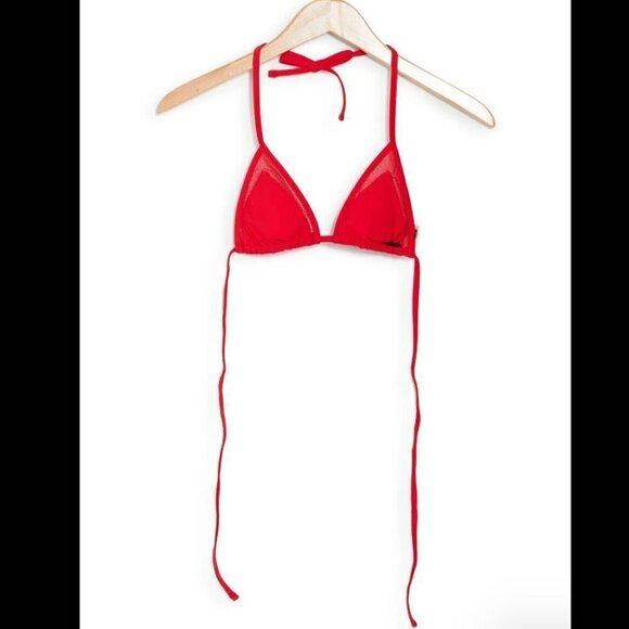 Kendall + Kylie Triangle Mesh Trim Bikini Top Red - Picture 3 of 3